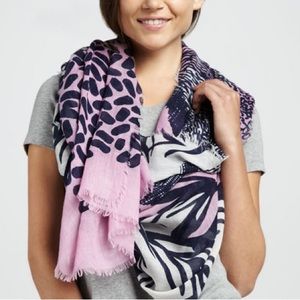 DVF Hanovar Purple Blue Thin Wool Silk Scarf Shawl Wrap - Abstract Print